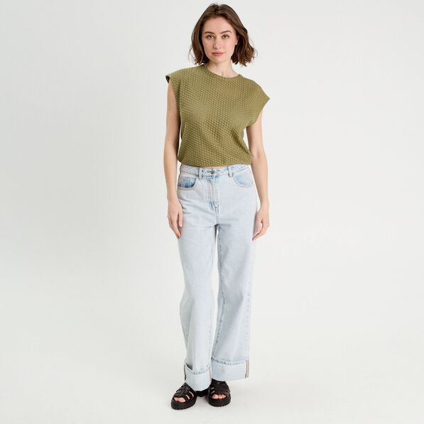 Débardeur ajouré vert kaki femme