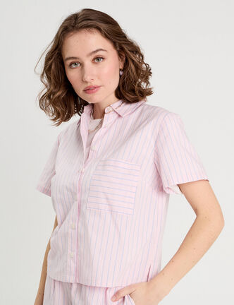Chemise manches courtes rose clair femme