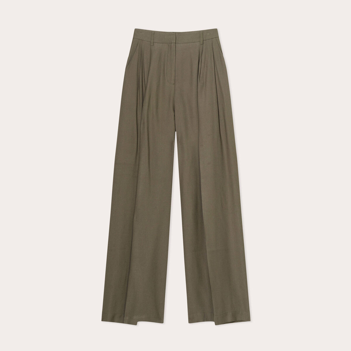 Pantalon large avec pinces vert kaki femme
