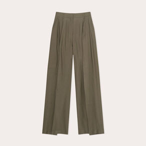 Pantalon large avec pinces vert kaki femme