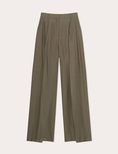 Pantalon large avec pinces vert kaki femme