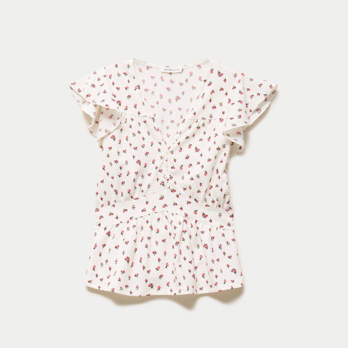 Blouse manches volant&eacute;es ecru femme