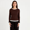 T-shirt 2-en-1 col rond manches longues marron fonc&eacute; femme