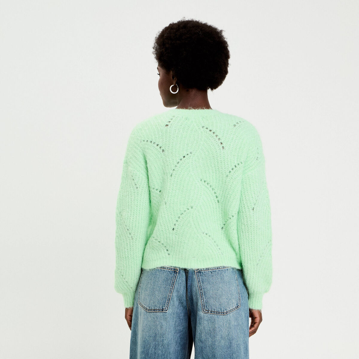 Gilet ajour&eacute; manches longues vert pastel femme