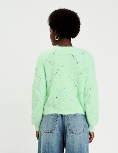 Gilet ajour&eacute; manches longues vert pastel femme