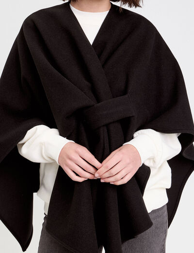Poncho col V avec passant noir femme