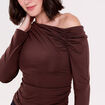T-shirt ajust&eacute; manches longues marron fonc&eacute; femme