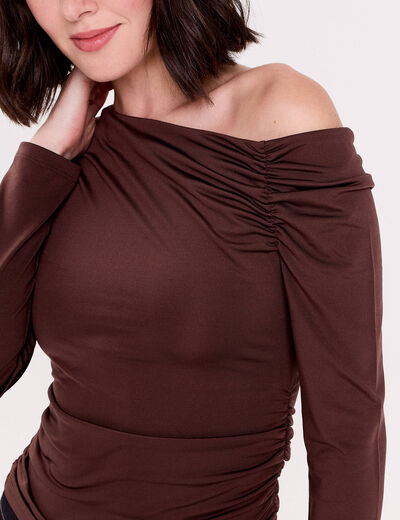 T-shirt ajust&eacute; manches longues marron fonc&eacute; femme