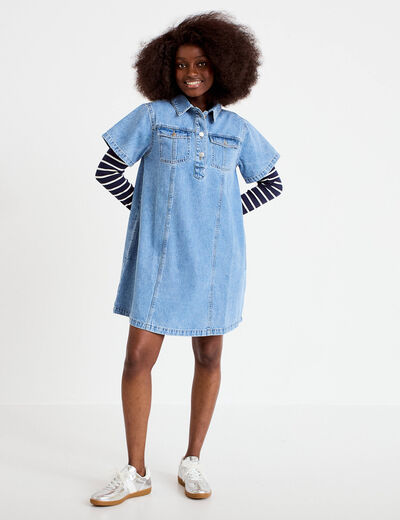 Robe droite en jean denim double stone femme