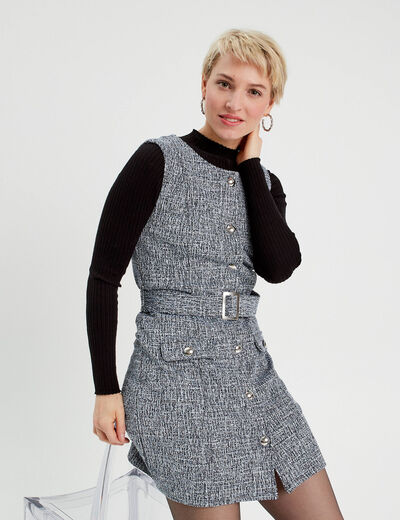 Robe cintrée ceinturée tweed bleu femme