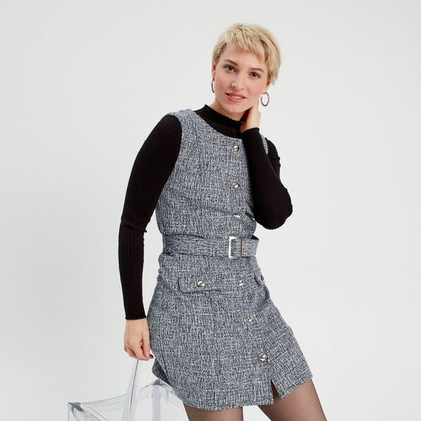 robe cintree ceinturee tweed bleu femme Robe cintrée ceinturée tweed bleu femme