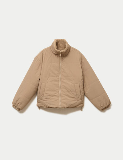 Parka r&eacute;versible effet polaire taupe femme