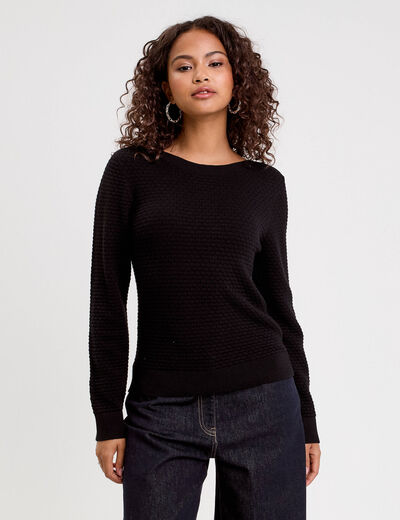 Pull col bateau noir femme