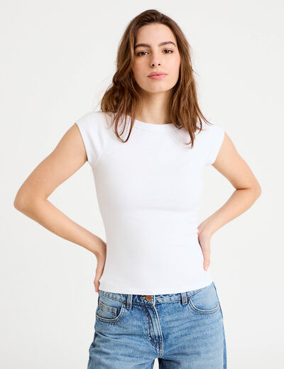 T-shirt cintr&eacute; col bateau blanc femme