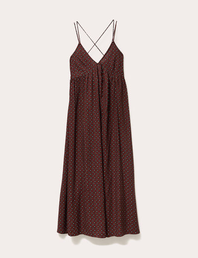 Robe longue évasée bretelles marron cognac femme