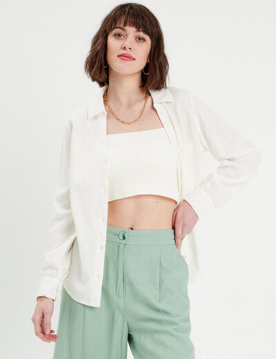 Chemise manches longues contenant du lin ecru femme