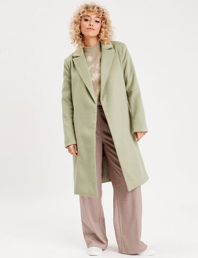 Manteau long droit ceinturé vert kaki femme