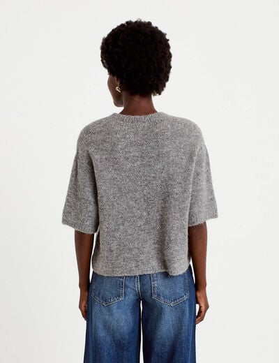 Pull manches courtes gris femme