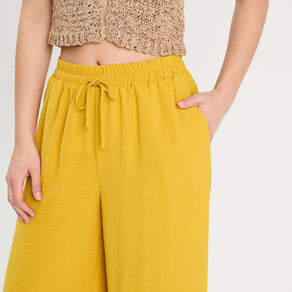 Pantalon large fluide jaune citron femme