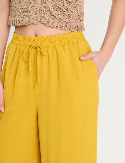 Pantalon large fluide jaune citron femme