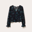 Blouse cintr&eacute;e courte en voile col V noir femme