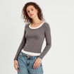 T-shirt manches longues 2-en-1 gris foncé femme