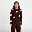 Pull ample col rond manches longues marron fonc&eacute; femme