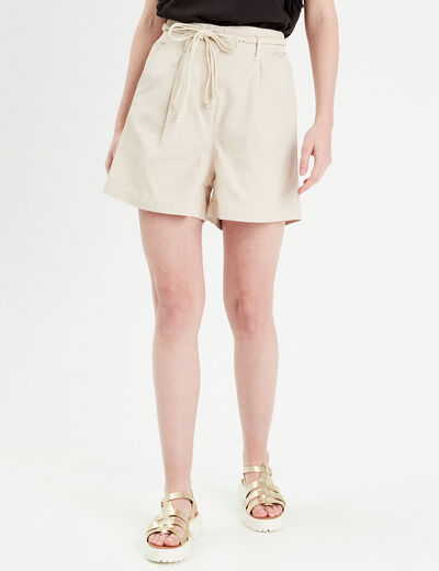 Short ample ceinture tressée ecru femme