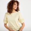 T-shirt col rond manches courtes jaune pastel femme