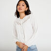 Blouse col rond manches longues ecru femme