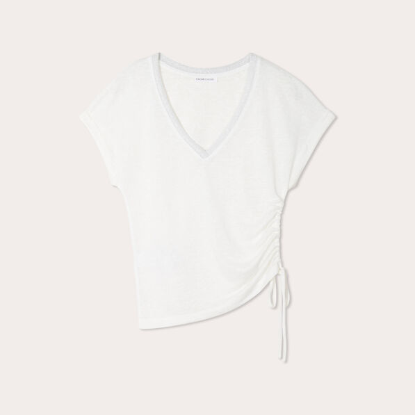 t shirt cote coulisse ecru femme T-shirt côté coulisse ecru femme