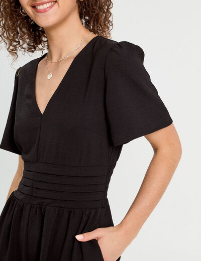 Combishort col en V noir femme