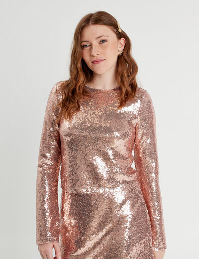 T-shirt avec sequins rose champagne femme