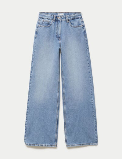 Jean wide leg taille haute Petite denim double stone femme