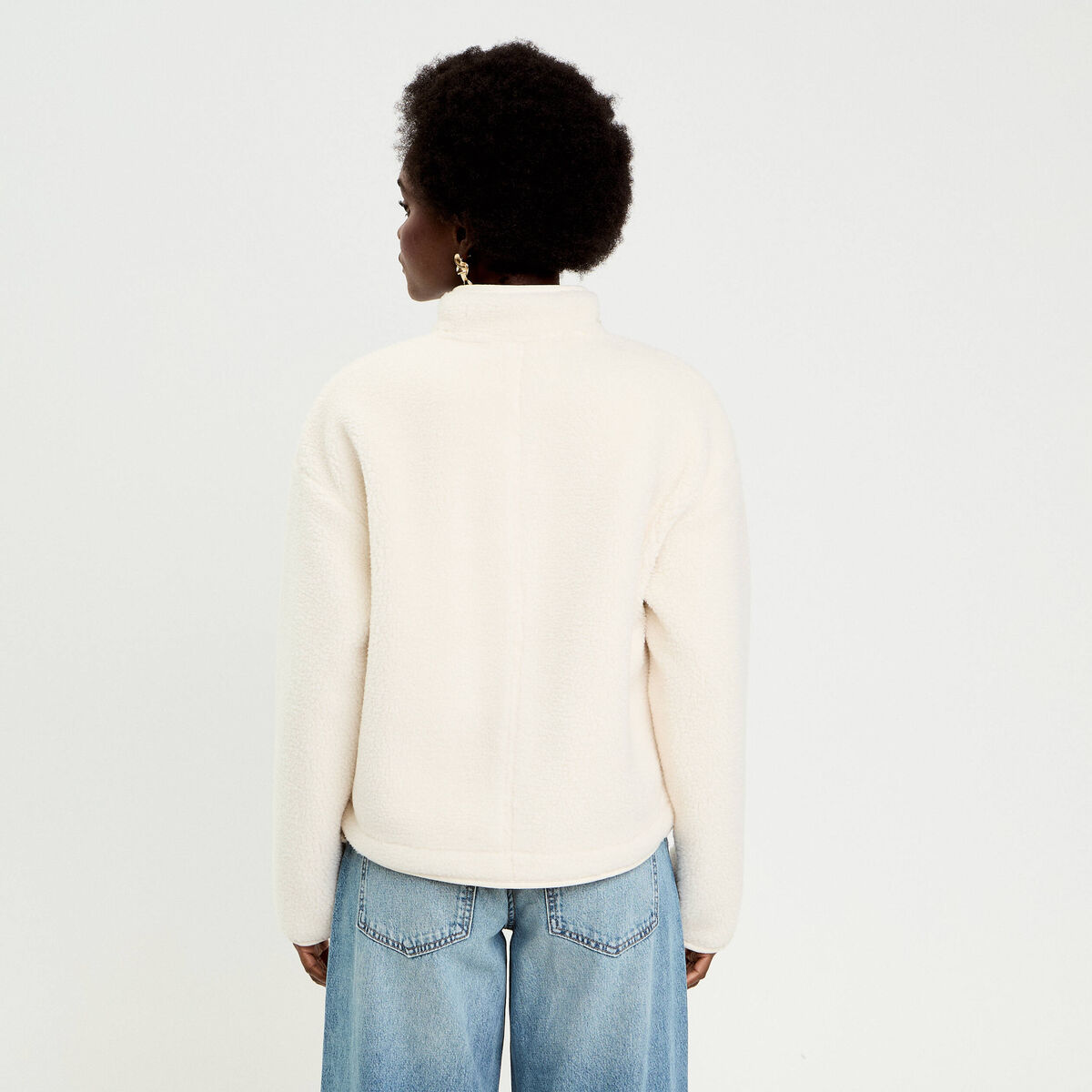 Veste droite courte effet polaire ecru femme