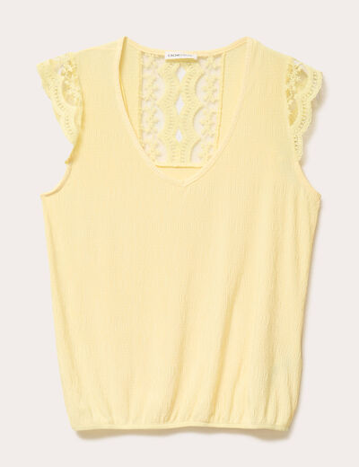 Top sans manches plissé jaune clair femme
