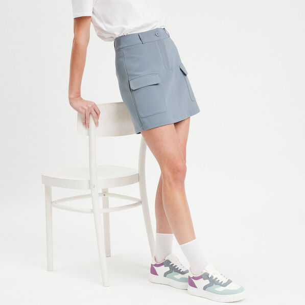 jupe short droite poches rabat bleu gris femme Jupe-short droite poches rabat bleu gris femme
