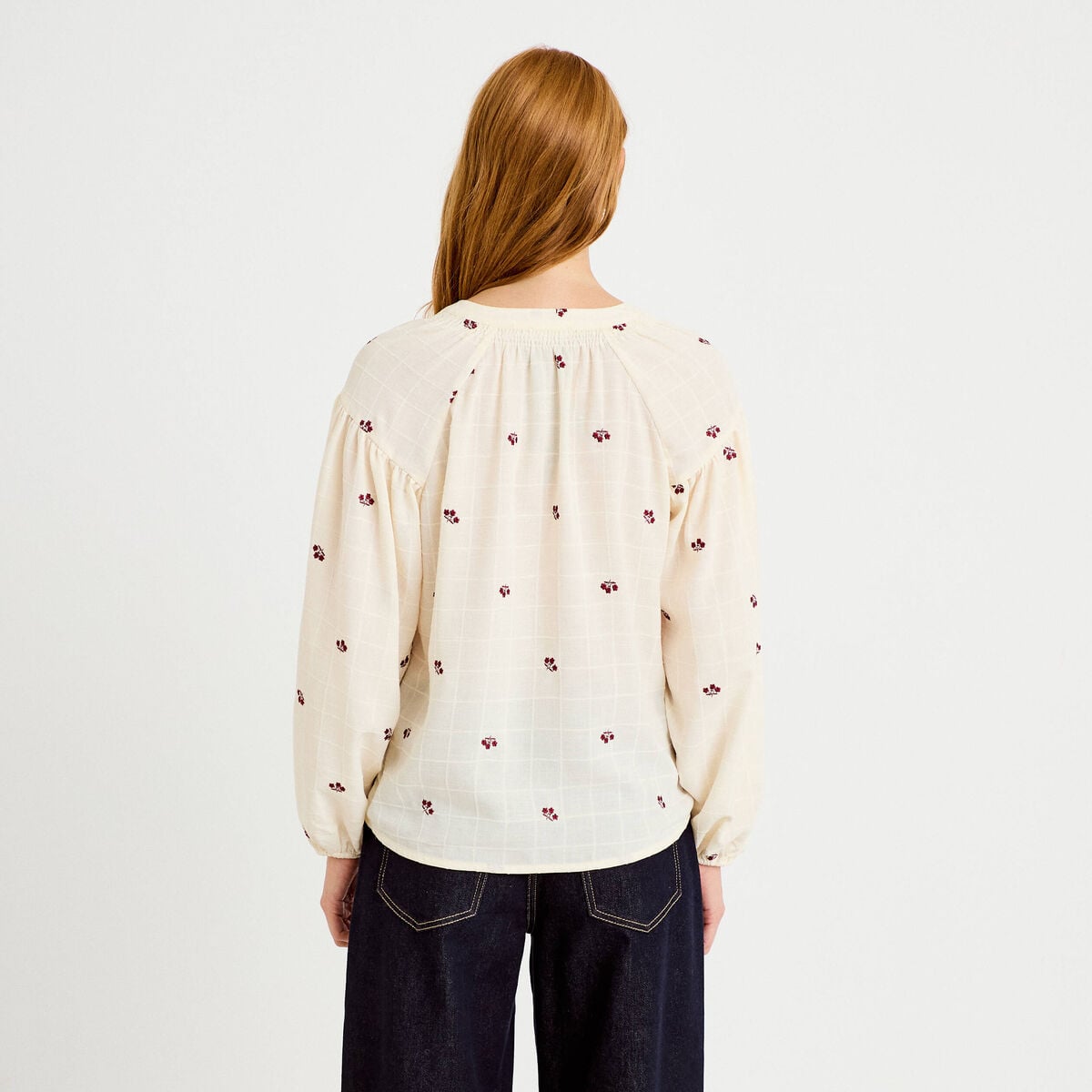 Blouse avec broderie bordeaux femme