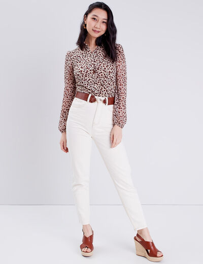 Jeans mom taille haute ecru femme