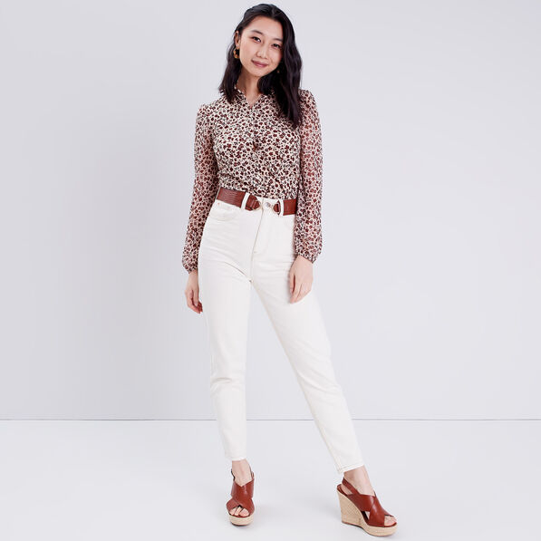 jeans mom taille haute ecru femme Jeans mom taille haute ecru femme