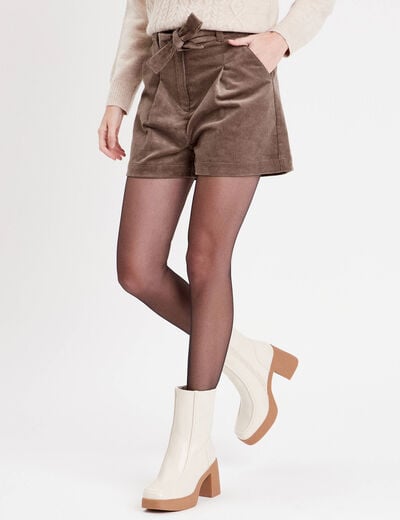 Short paperbag velours taupe femme