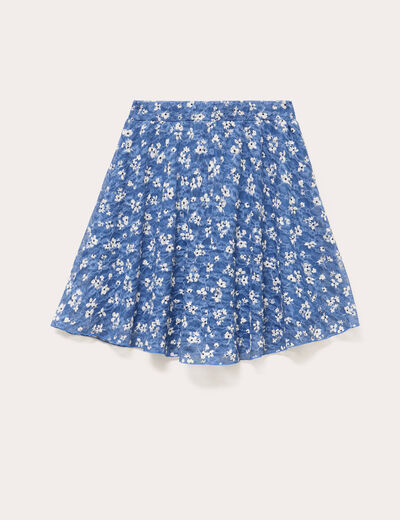 Jupe courte évasée en voile doublée bleu femme