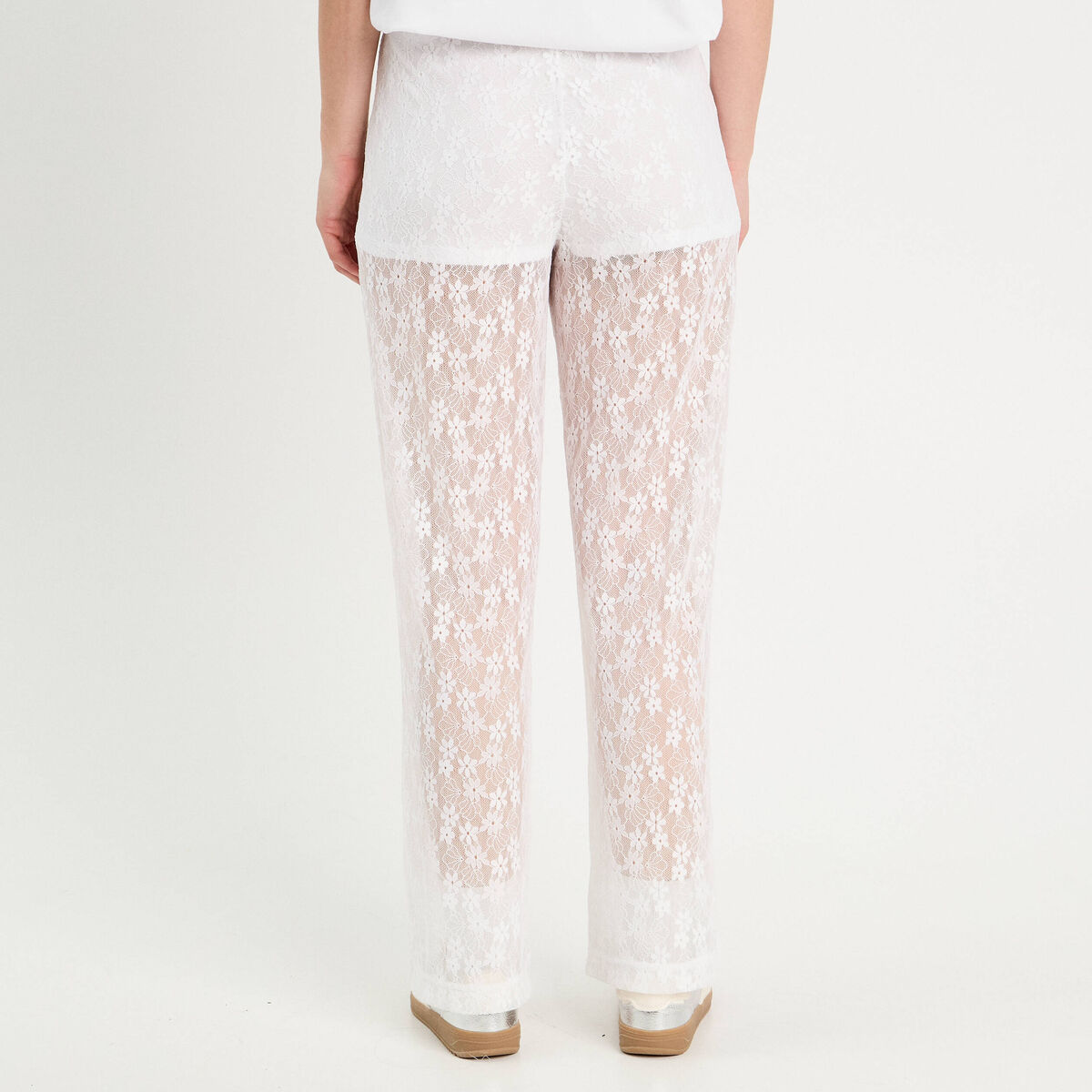 Pantalon dentelle large blanc femme