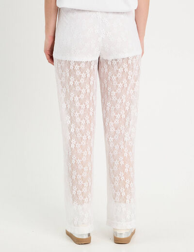 Pantalon dentelle large blanc femme