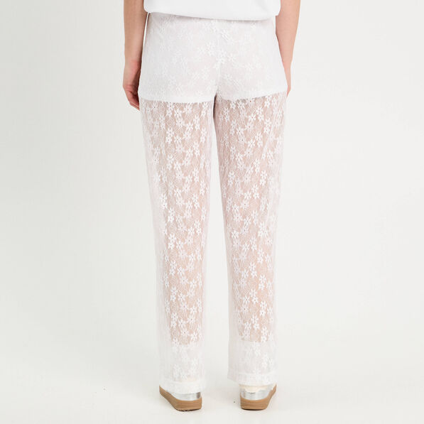 Pantalon dentelle large blanc femme