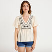 Blouse col v manches courtes ecru femme