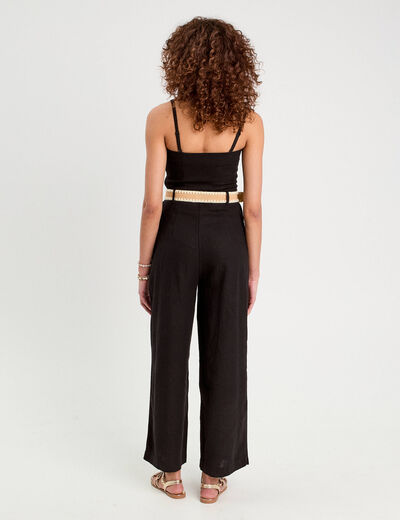 Combinaison pantalon bretelles avec lin noir femme
