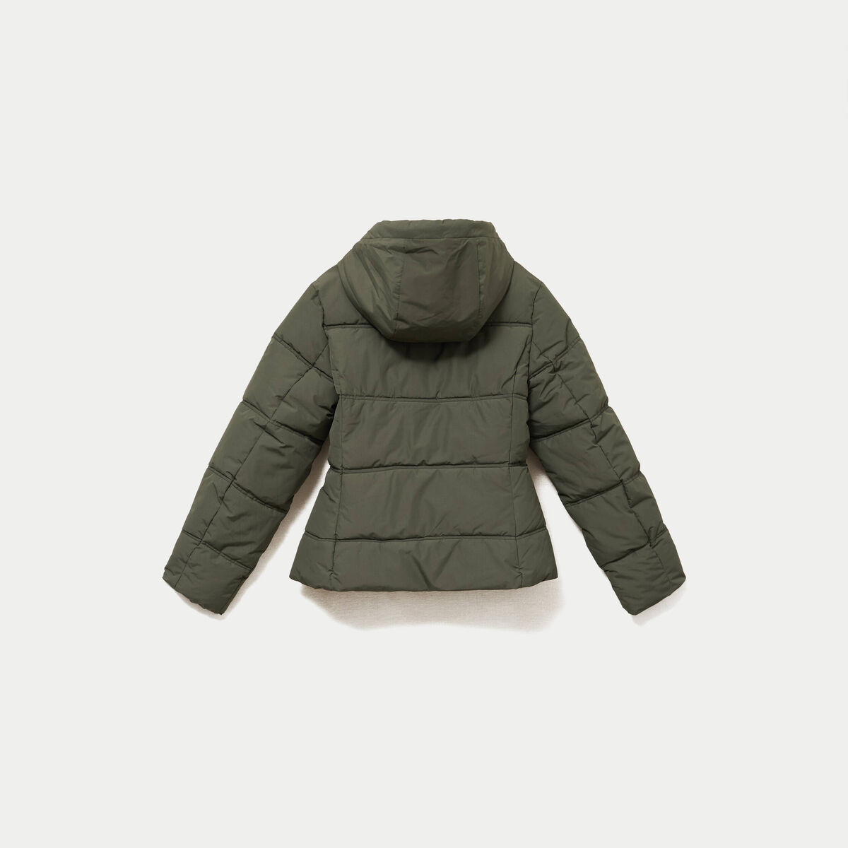Doudoune cintr&eacute;e &agrave; capuche vert kaki femme