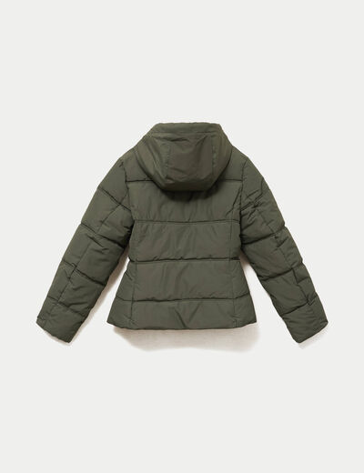 Doudoune cintr&eacute;e &agrave; capuche vert kaki femme