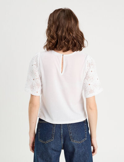 T-shirt dentelle macramé blanc femme